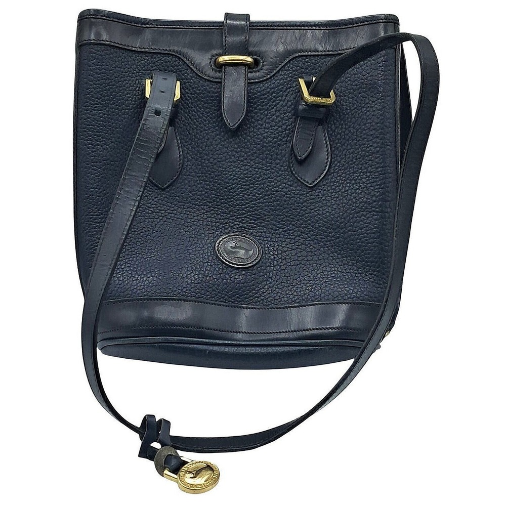 Vintage Dooney &‎ Bourke Bucket Bag Women Navy Blue All Weather Leather Shoulder